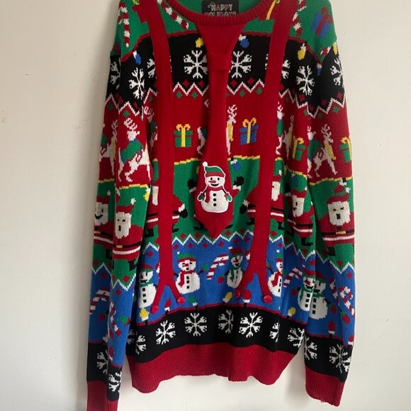 Ugly Christmas Sweater – Snowman Tie Suspender Design - Picture 1 of 10